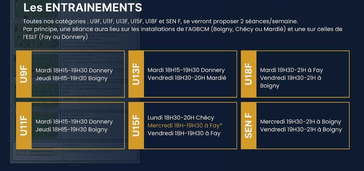 Planning entrainements