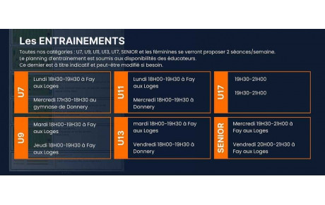 Planning entrainements